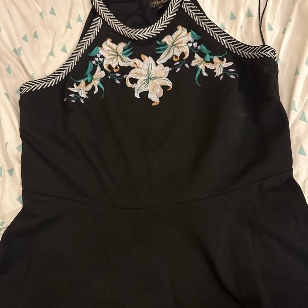 Thalia Sodi Black and White Embellished Halter Sheath Dress